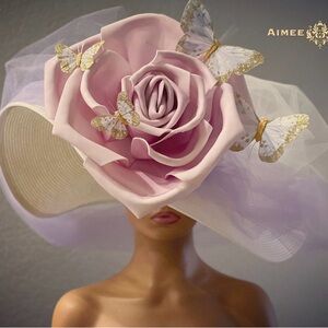 Aimee Fuller Custom Pink Rose Hat with Butterflies